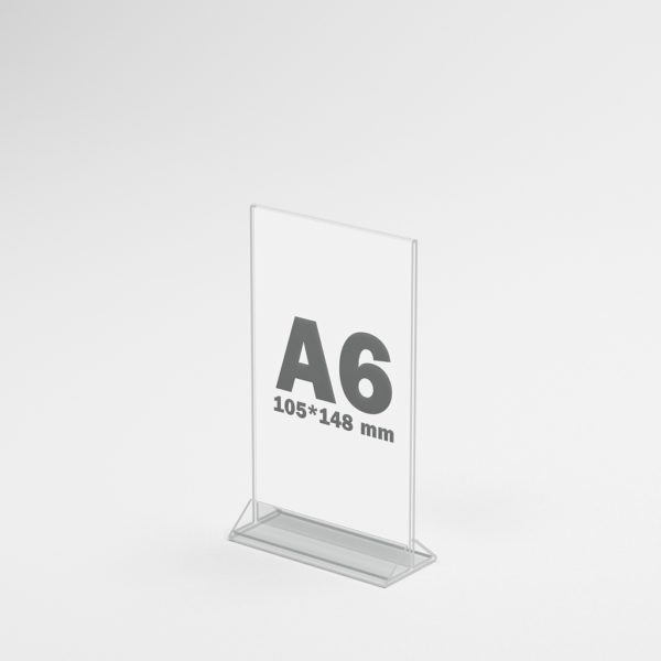 Porte-affiche, menu A6 en plexi double face pied triangle format vertical