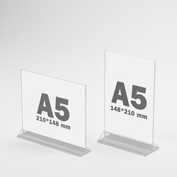 Porte-affiche, menu A5 en plexi double face pied triangle