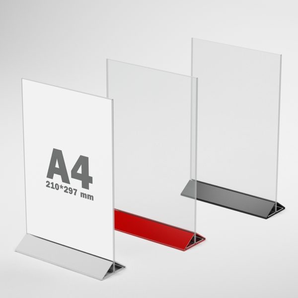 Porte-affiche, menu A4 en plexi double face pied coloré