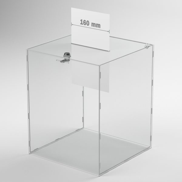 Urne de collecte transparente en plexi 30x30x37 cm